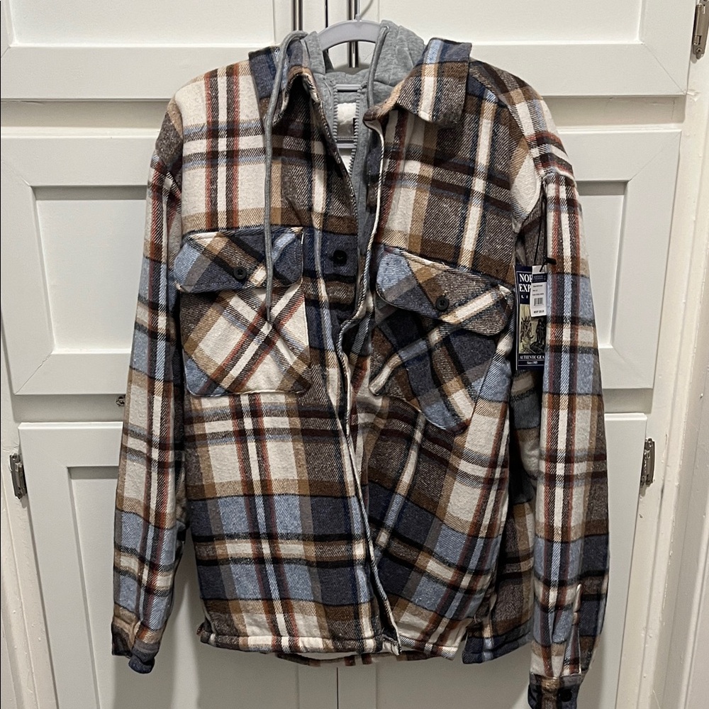 Men's Plaid Jacket - Blue, Brown, and Cream